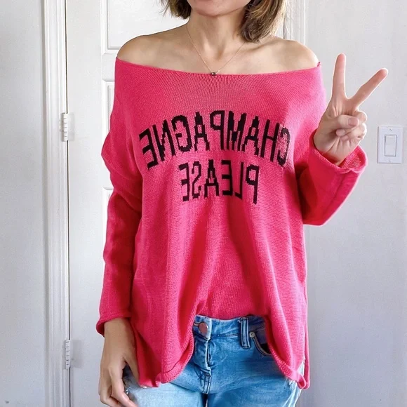 Cozy Champagne Please Graphic Oversized Sweater Top - Picture 4 of 6